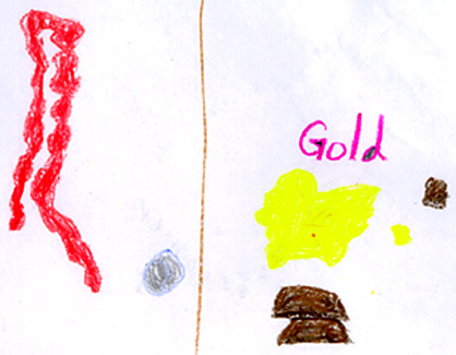 This picture shows gold bricks and a red snake.