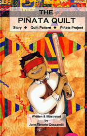 The book jacket shows a blindfolded boy swinging at a pi&ntilde;ata.
