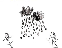 This is a picture of a rain cloud and two little girls.